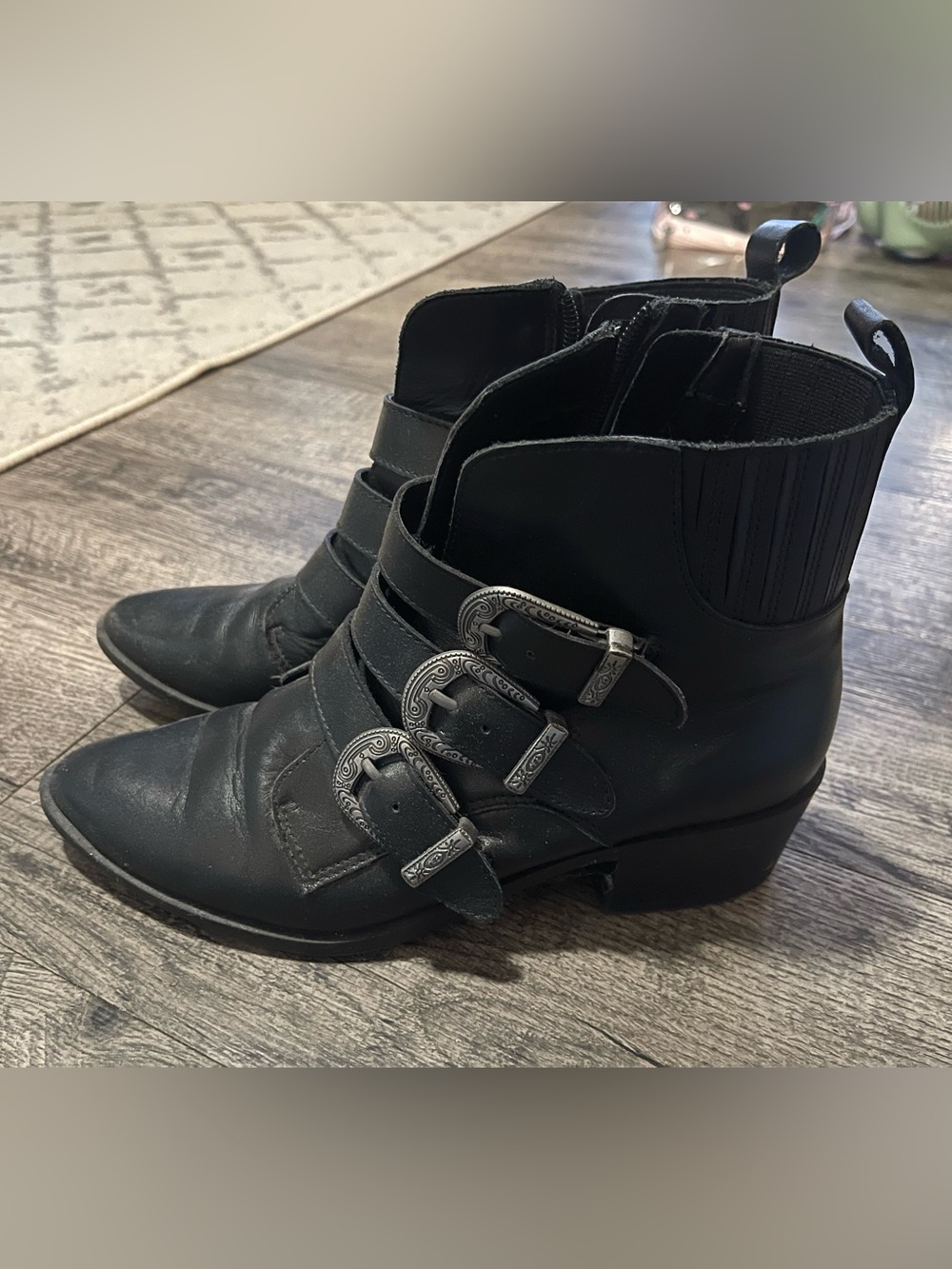 Steve Madden Black Western Triple-Buckle Ankle Booties